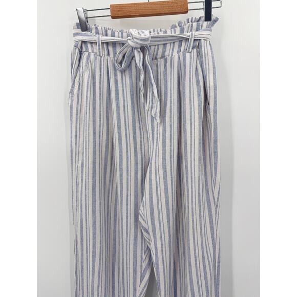B2 Streetwear Society Paperbag Linen Blend Pants Women M  Striped Beachy Coastal - Picture 4 of 11